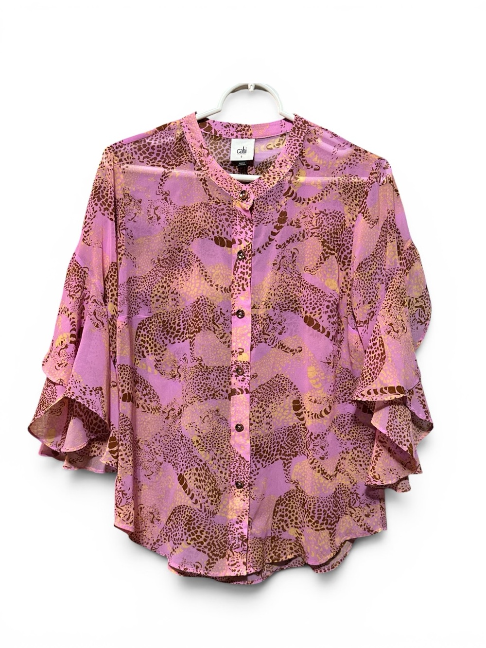 Cabi “Minx” Sheer Leopard/Cheetah Print Top – Size Small – Like New 🐆